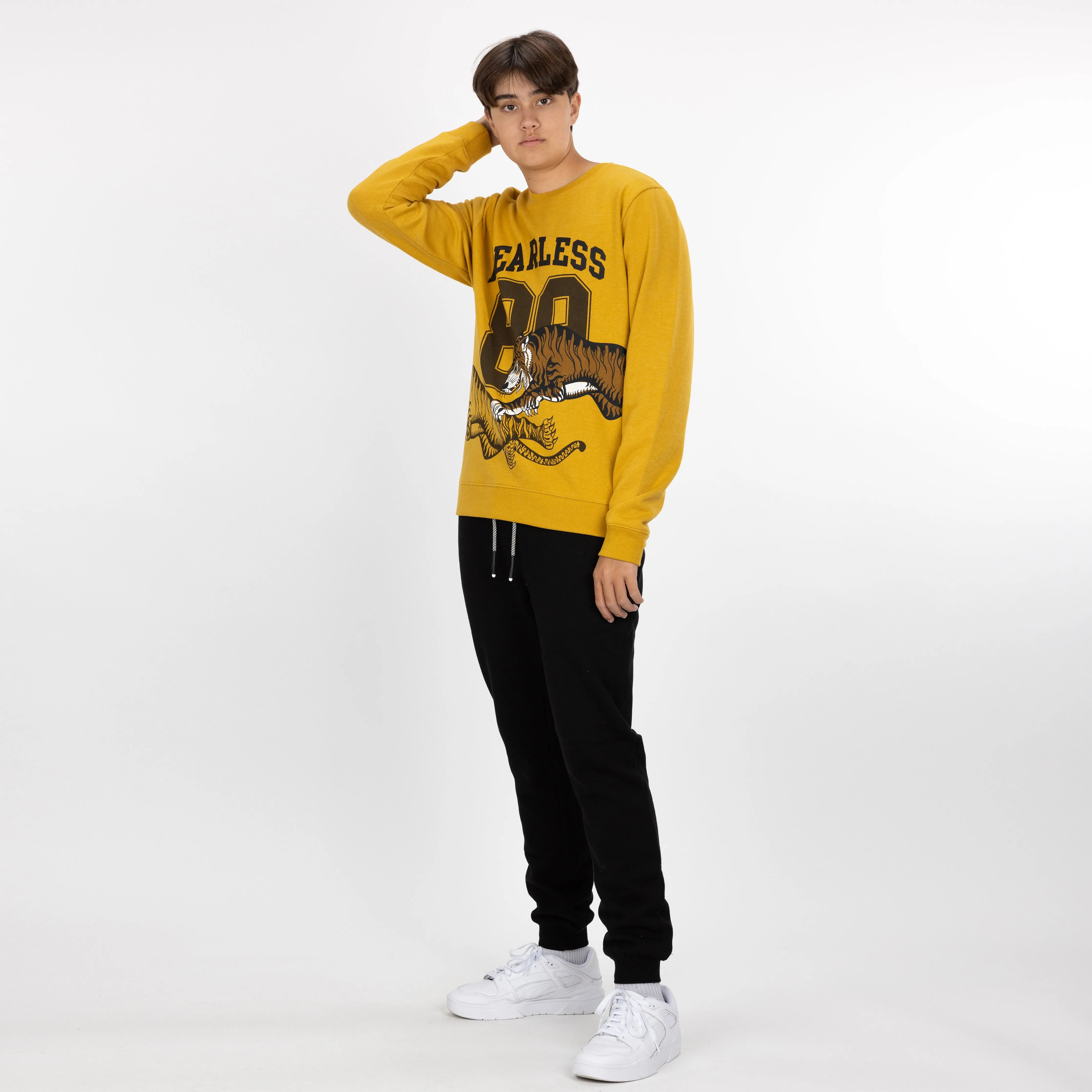 Graphic Wraparound Crewneck Sweatshirt - Tawny Olive / Fearless