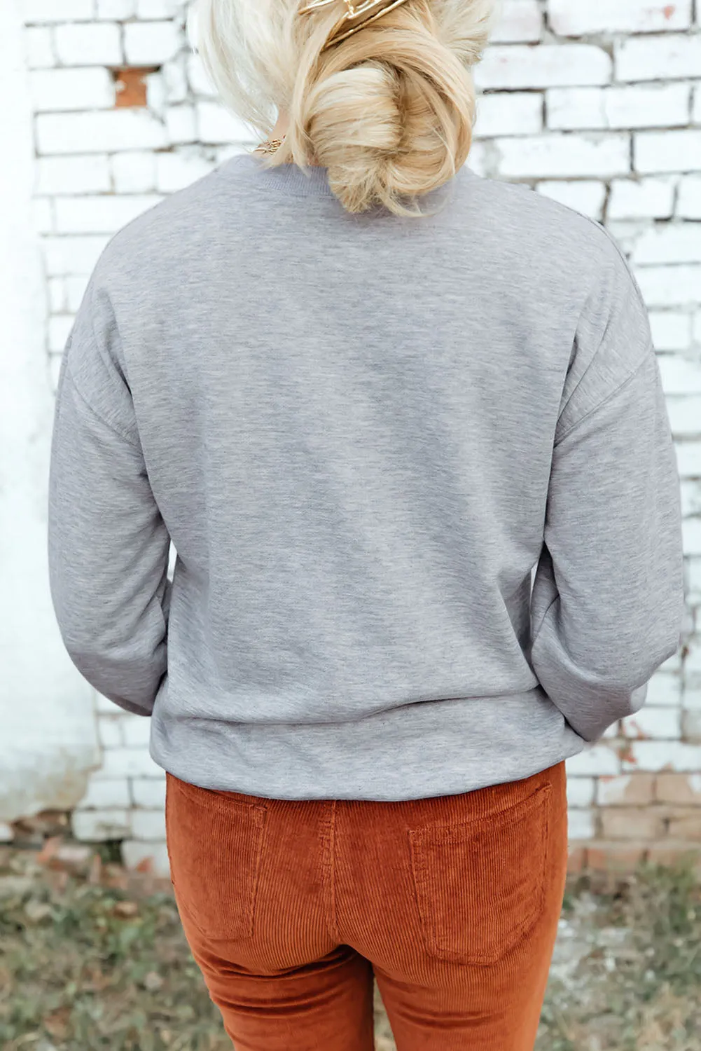 Gray LUCKY Clover Embroidered Pullover Sweatshirt