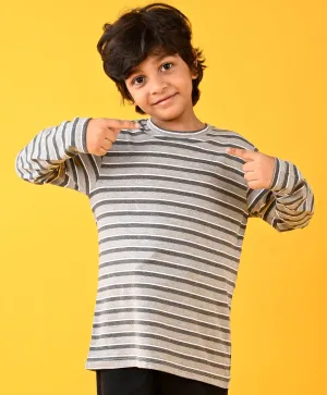 GREY WHITE STRIPED LONG SLEEVES T-SHIRT - GREY