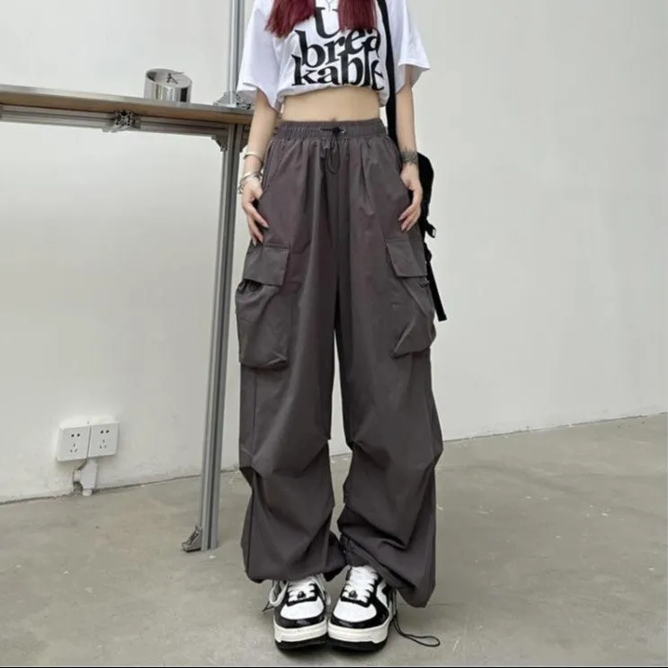 Grey Wide Leg Cargo Pants
