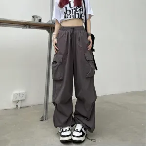 Grey Wide Leg Cargo Pants