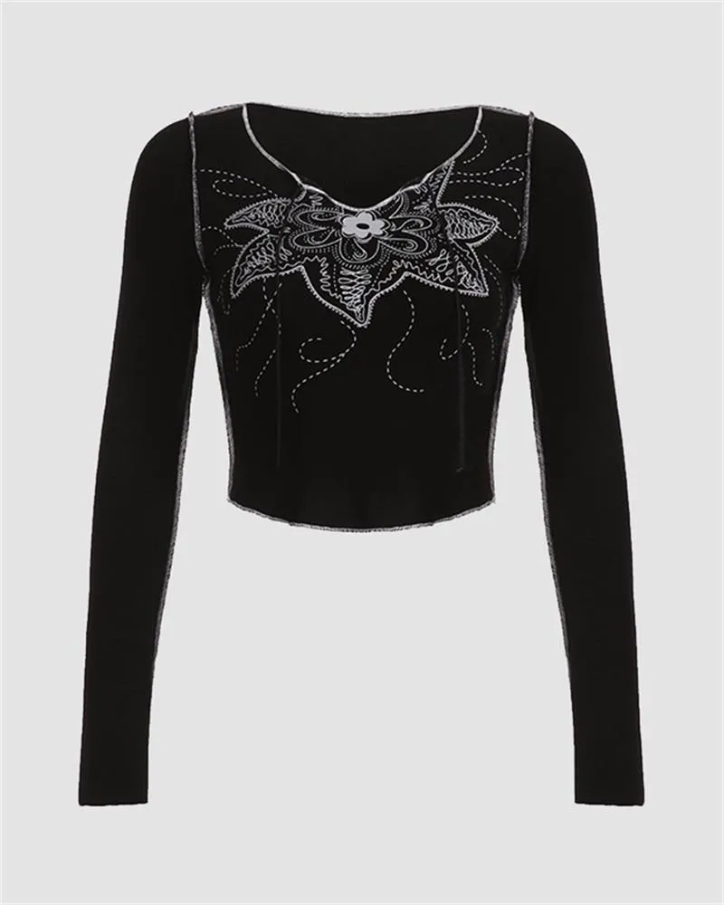 Grunge Style Flower Long-Sleeve T-Shirt