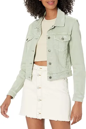 GUESS Women's Stevie Denim Trucker Jacket, Light Matcha Multi, Extra Large