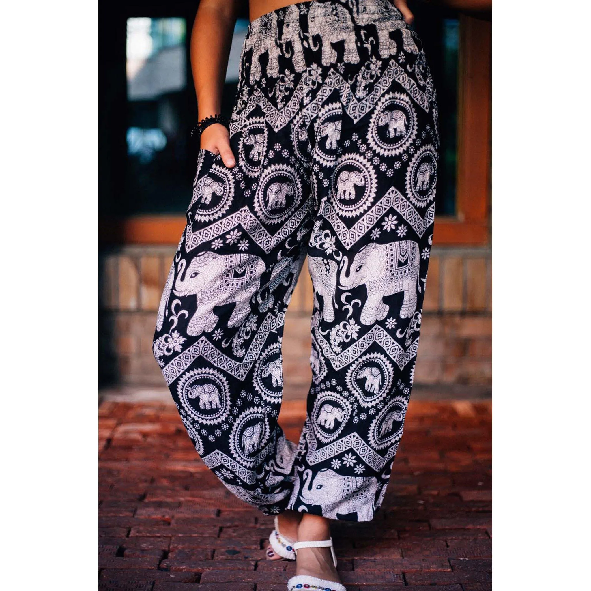 Gypsy Pants - Elephant Circles, Black