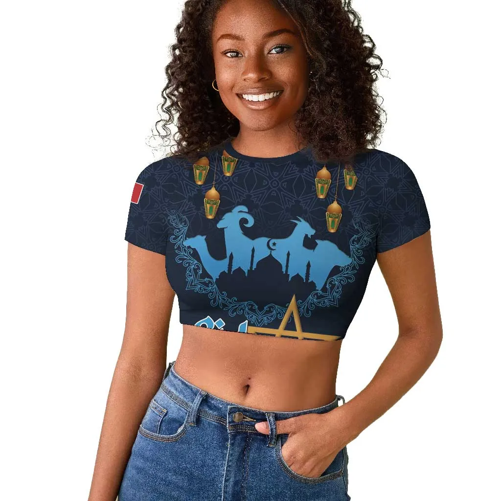 Happy Eid Al-Adha Raglan Cropped T shirt Morocco Mubarak LT15