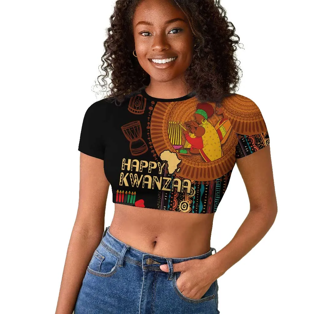 Happy Kwanzaa African Raglan Cropped T shirt - Tribal Pattern LT03