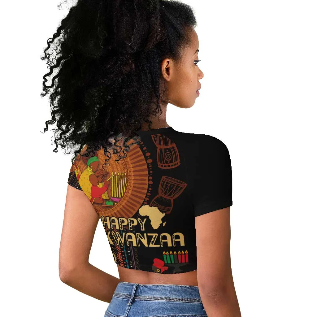 Happy Kwanzaa African Raglan Cropped T shirt - Tribal Pattern LT03