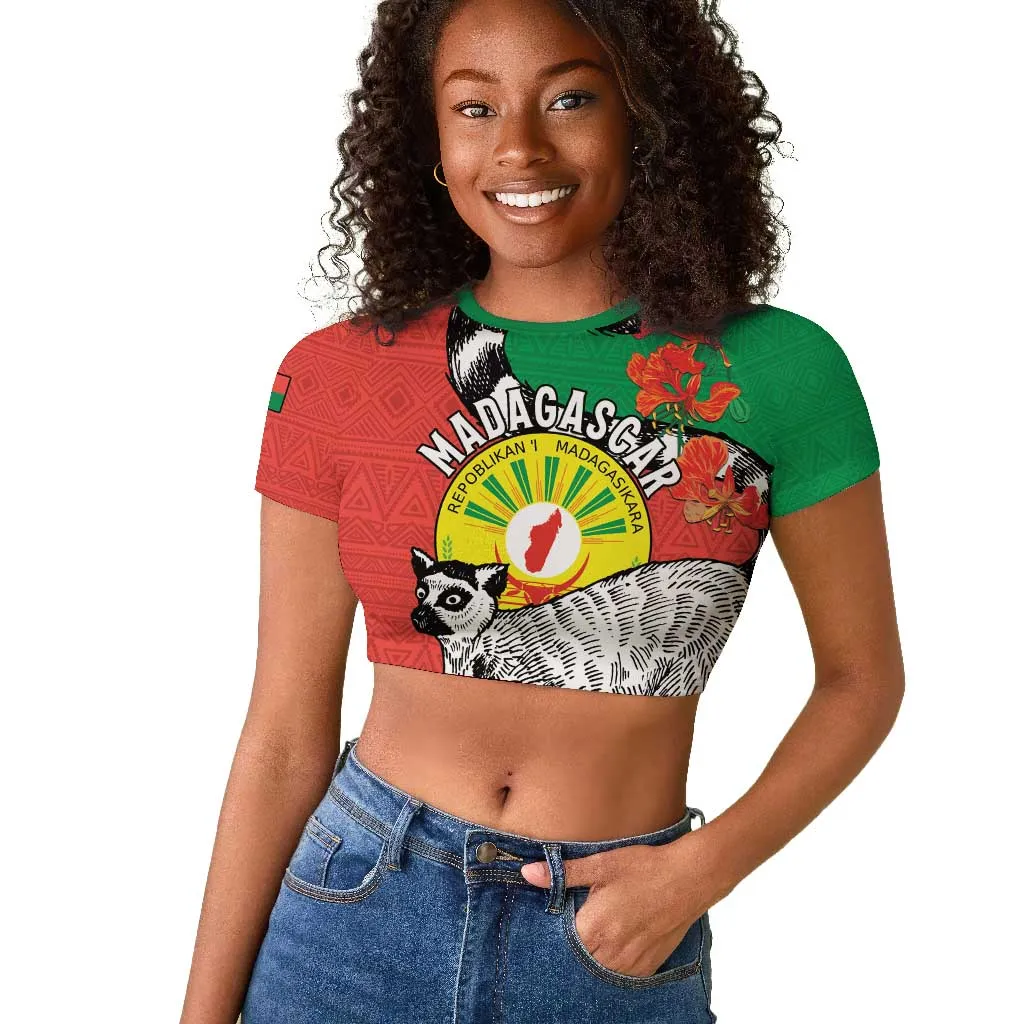 Happy Madagasikara Independence Day Raglan Cropped T shirt Ring-Tailed Lemur With Seal LT15