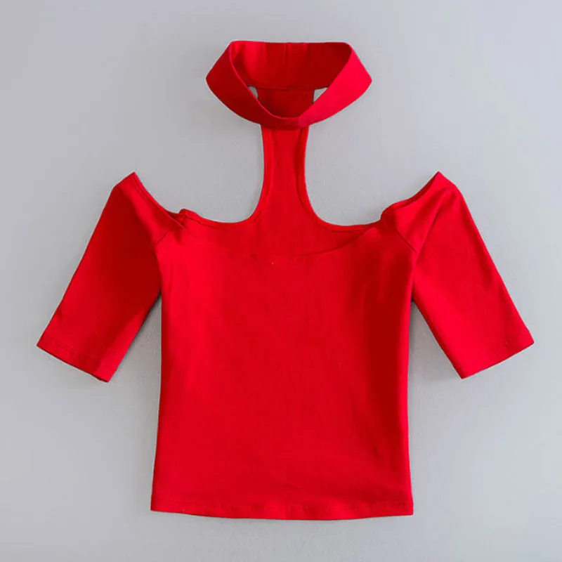Harajuku Cropped For Women Short Sleeve FemaleTops Cropped Casual Halter T Shirt Women Crop Top