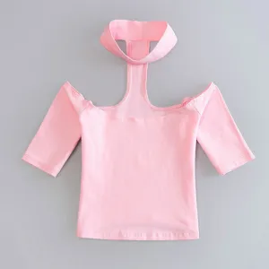 Harajuku Cropped For Women Short Sleeve FemaleTops Cropped Casual Halter T Shirt Women Crop Top