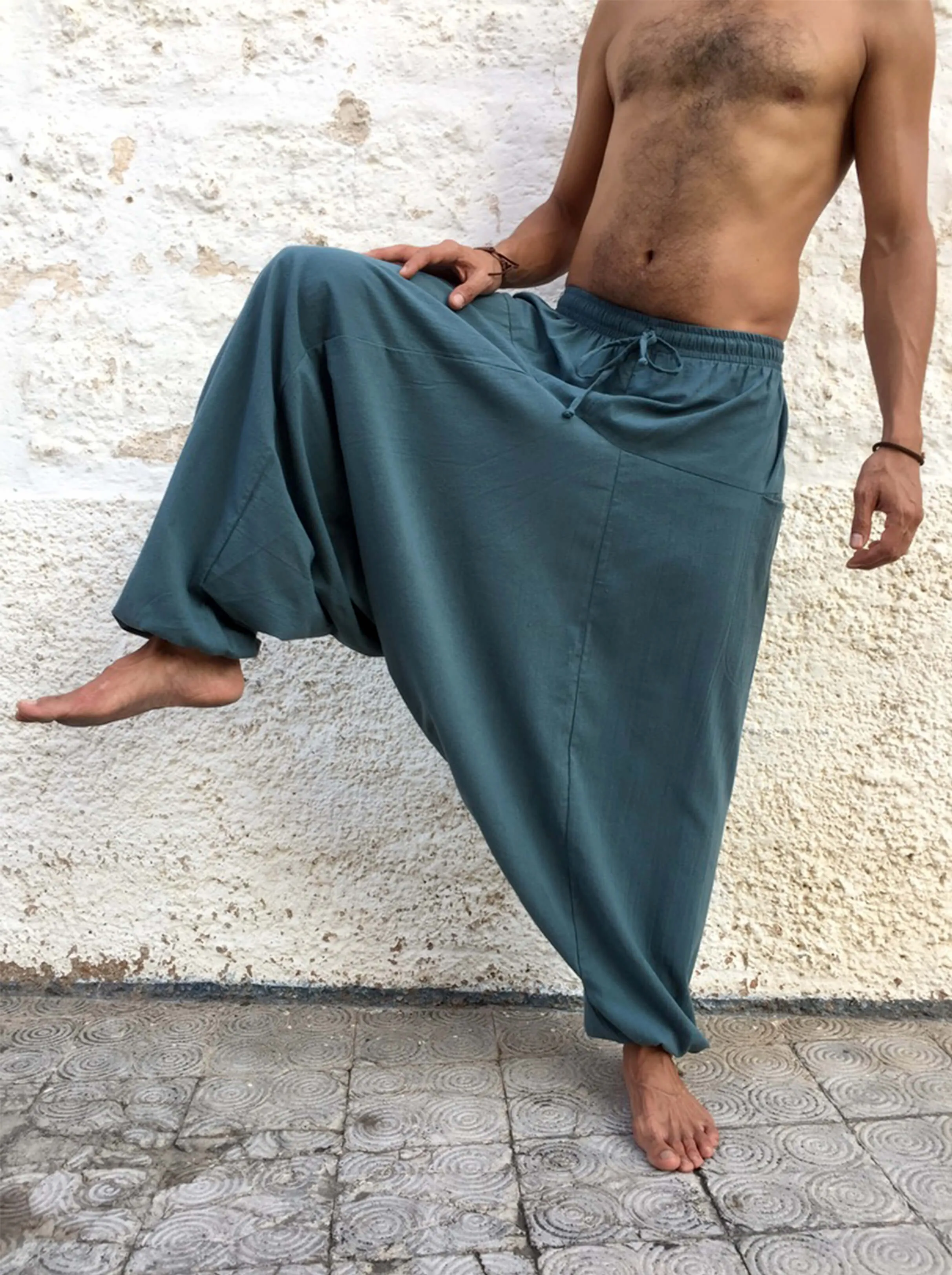 Harem Pants Cotton with Pockets Dusty Blue
