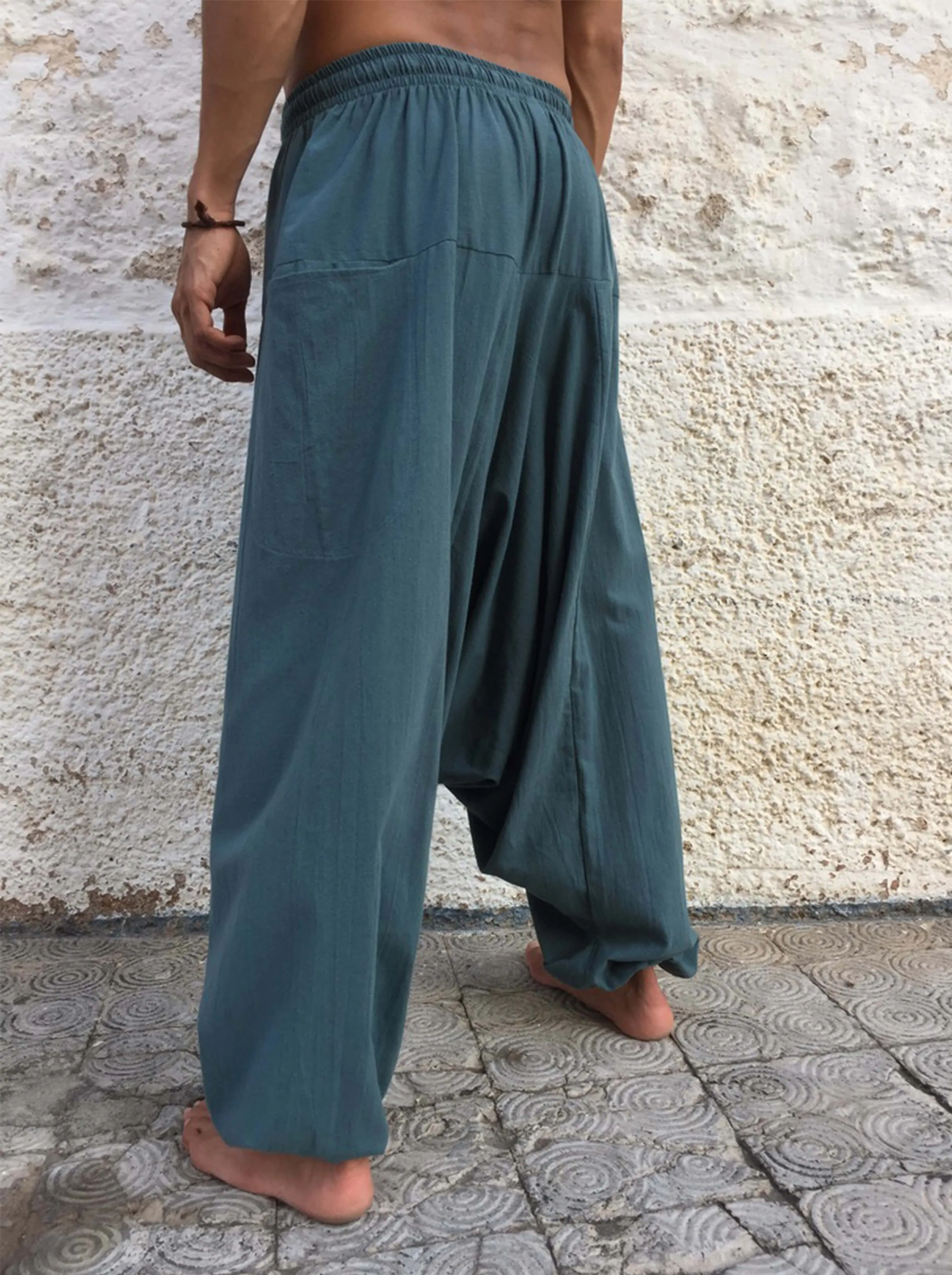 Harem Pants Cotton with Pockets Dusty Blue