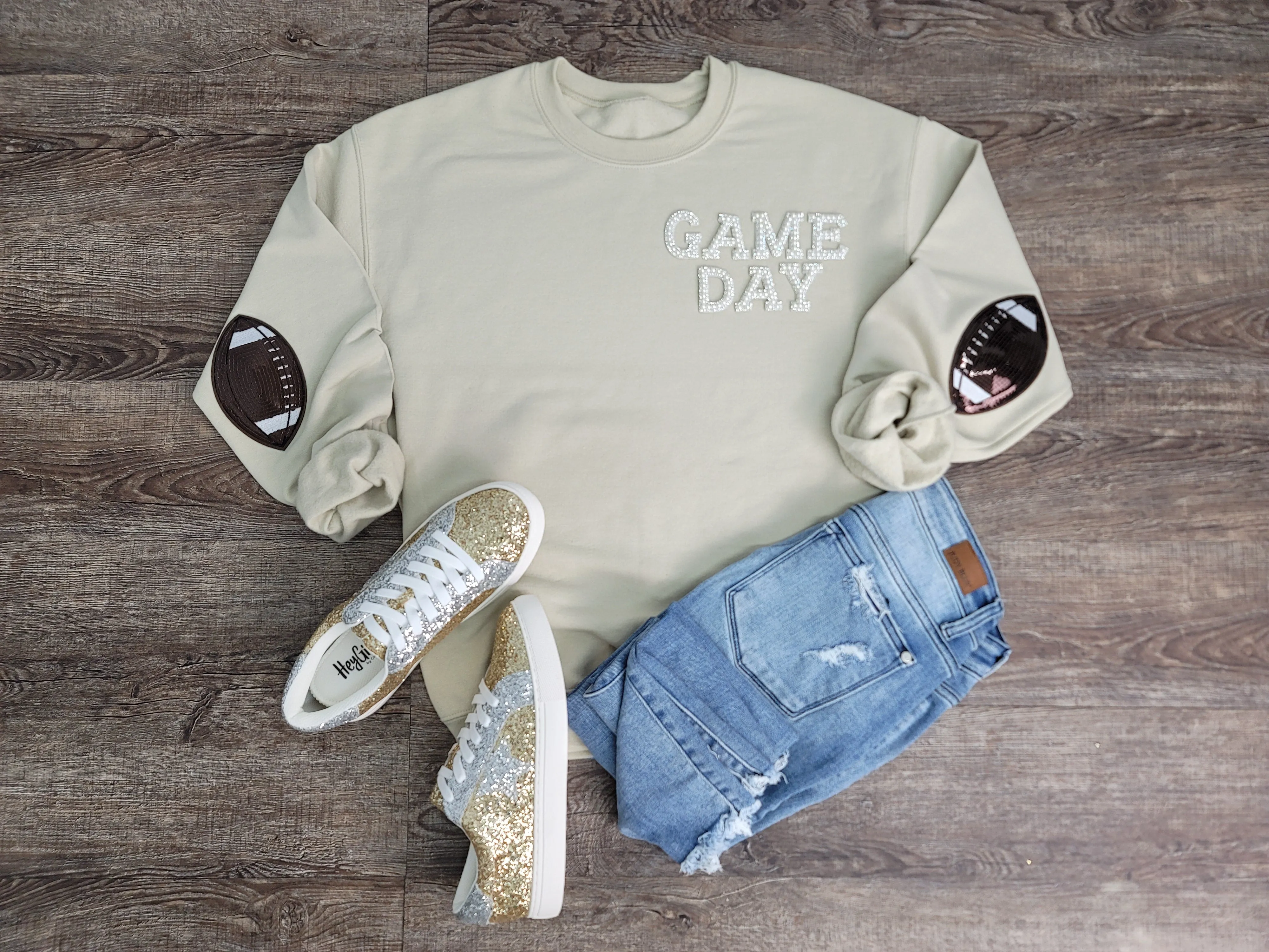 Hazel Blues® |  Game Day Pearl w/Football Patch Sweatshirt