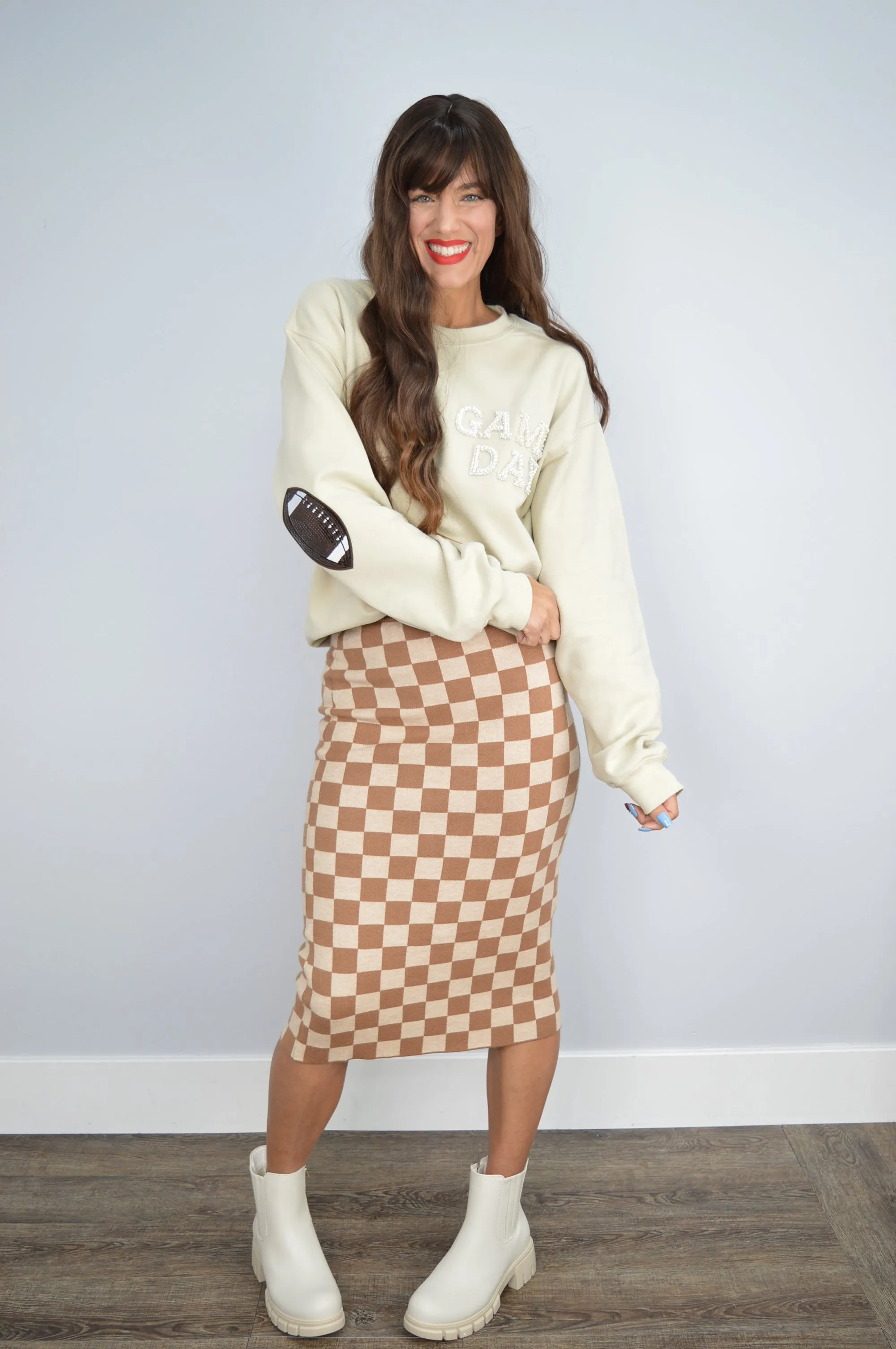 Hazel Blues® |  Game Day Pearl w/Football Patch Sweatshirt