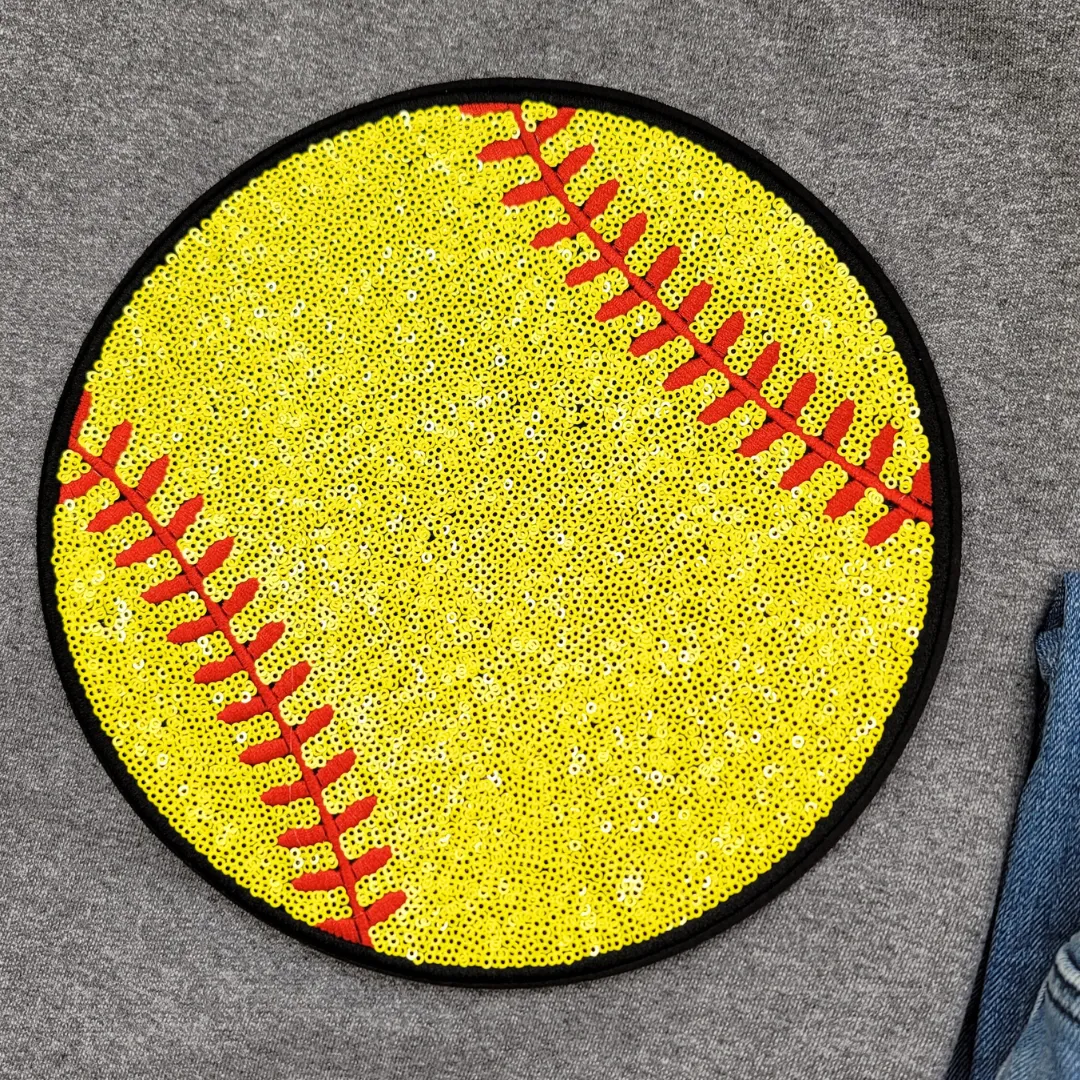 Hazel Blues® |  Large Softball Sequin Patch Sweatshirt