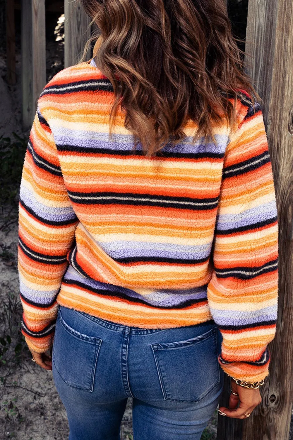 Hazel Blues® | Multicolored Stripe Quarter Snap Fleece Sweatshirt