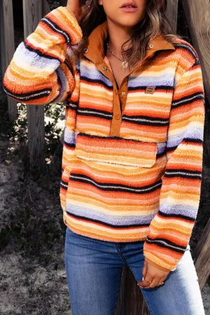 Hazel Blues® | Multicolored Stripe Quarter Snap Fleece Sweatshirt