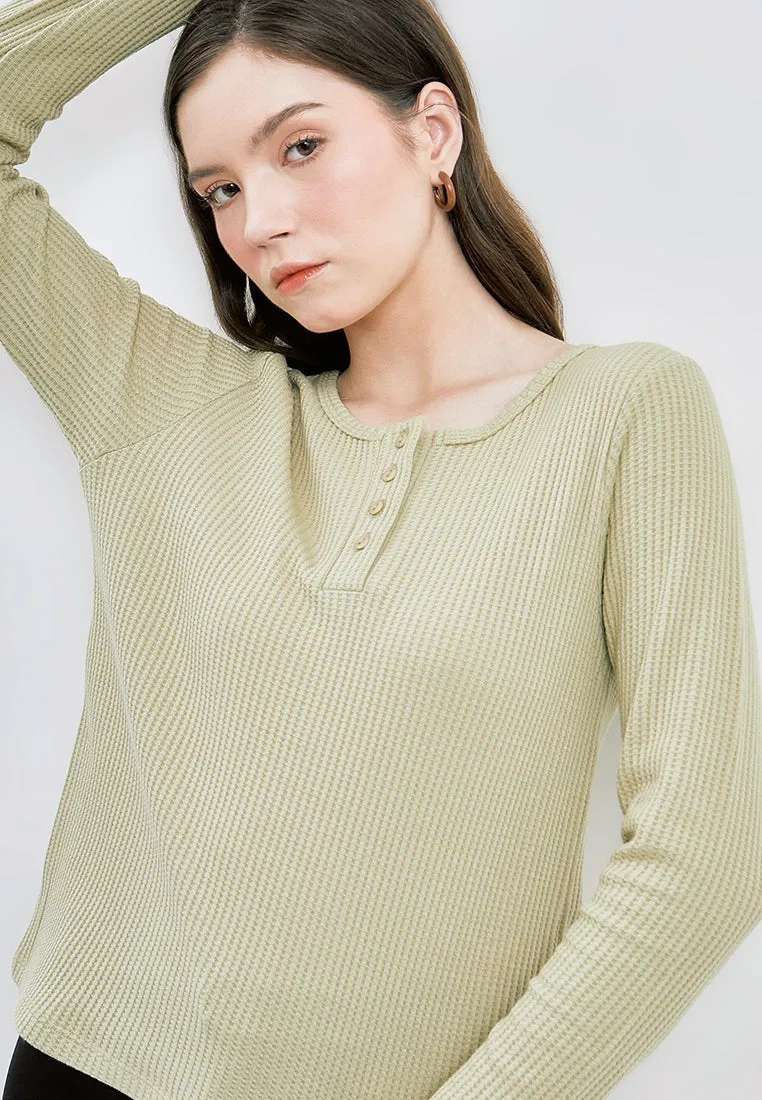 Henley Waffle Long Sleeve T-shirt