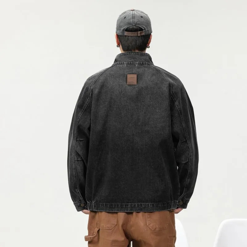 High-Quality Denim Denim Trucker Jacket with Label Detailing