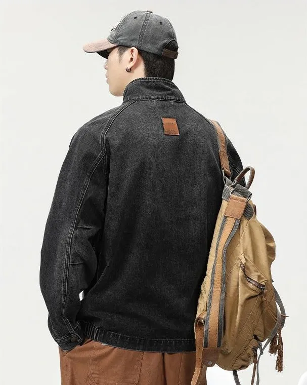 High-Quality Denim Denim Trucker Jacket with Label Detailing
