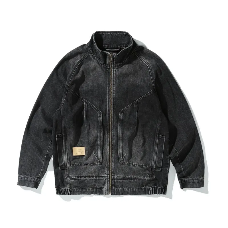 High-Quality Denim Denim Trucker Jacket with Label Detailing