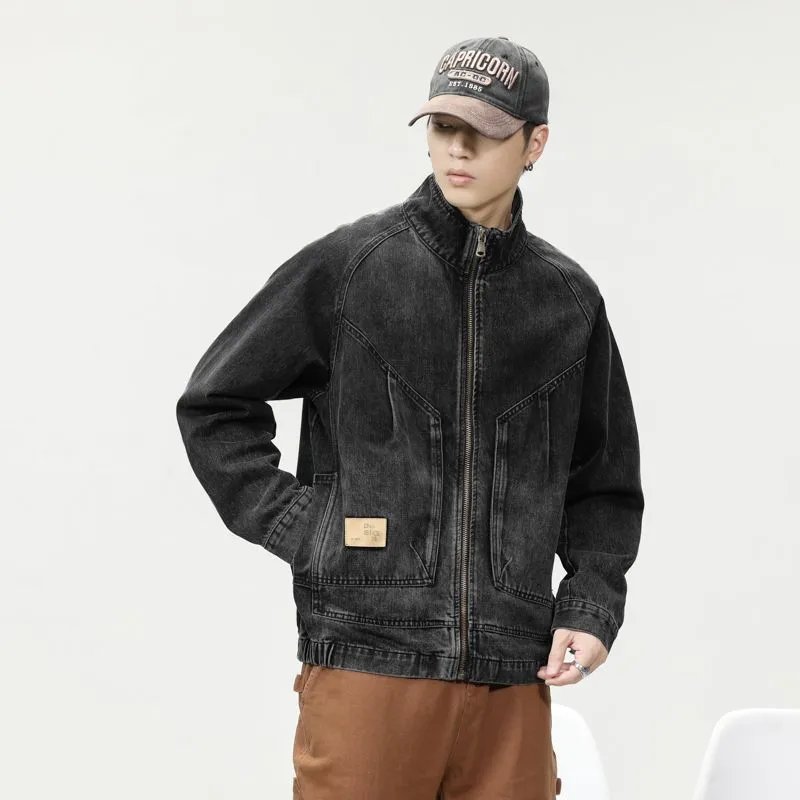 High-Quality Denim Denim Trucker Jacket with Label Detailing