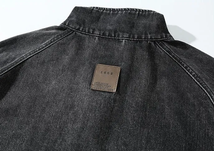 High-Quality Denim Denim Trucker Jacket with Label Detailing