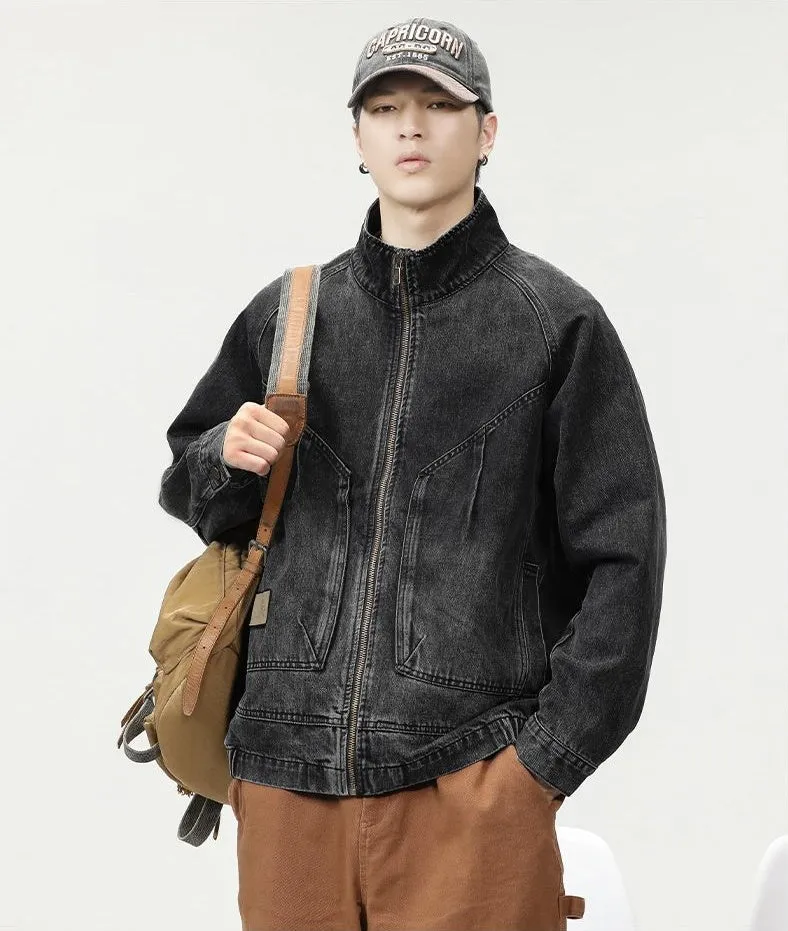High-Quality Denim Denim Trucker Jacket with Label Detailing