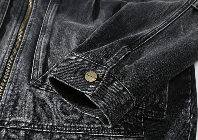 High-Quality Denim Denim Trucker Jacket with Label Detailing