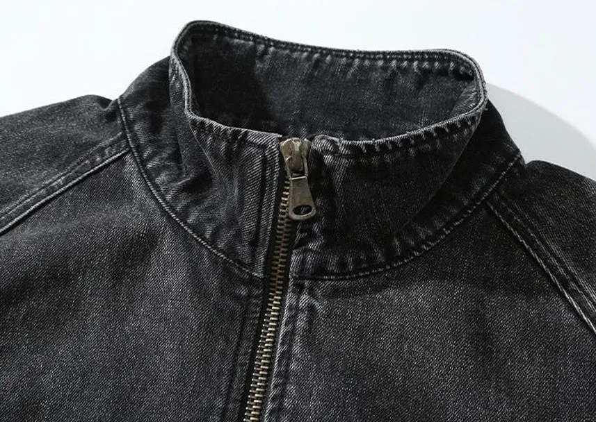 High-Quality Denim Denim Trucker Jacket with Label Detailing