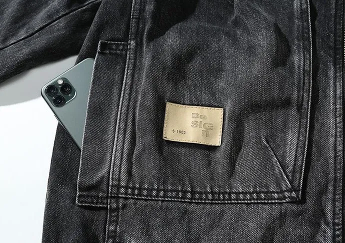 High-Quality Denim Denim Trucker Jacket with Label Detailing
