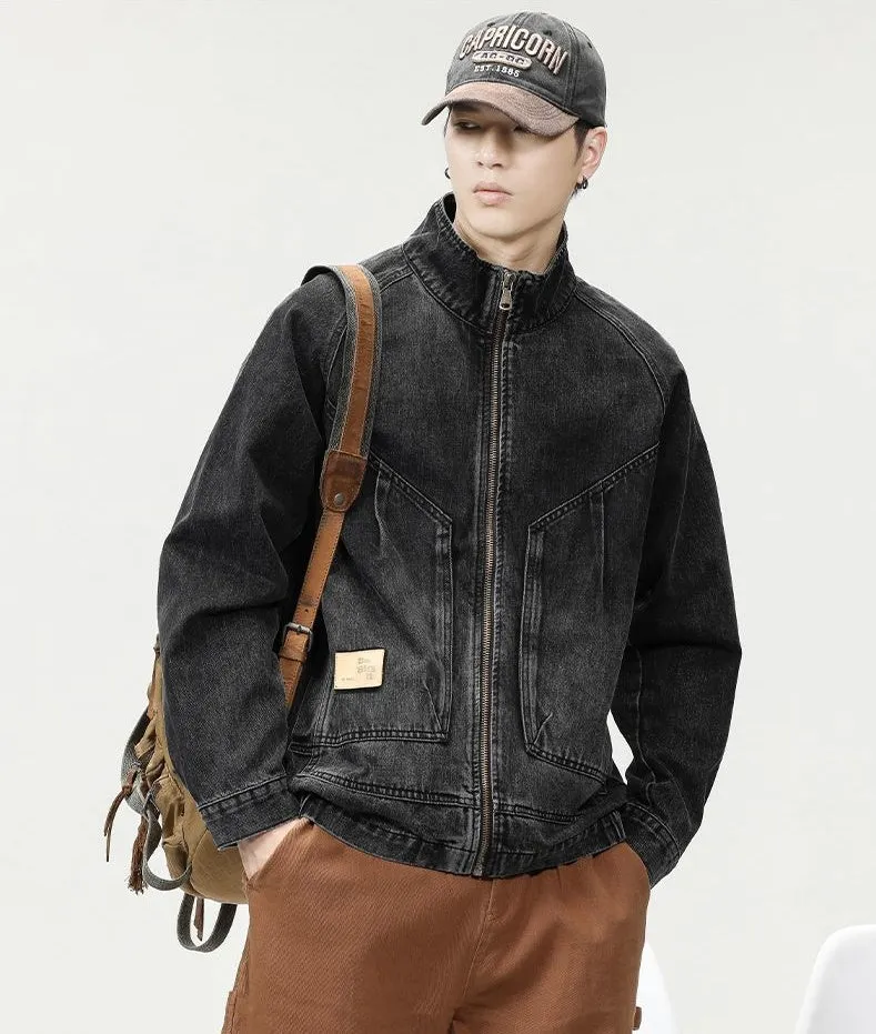 High-Quality Denim Denim Trucker Jacket with Label Detailing