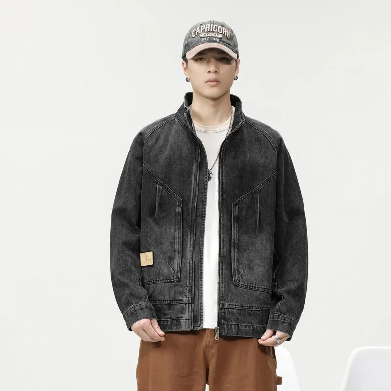 High-Quality Denim Denim Trucker Jacket with Label Detailing