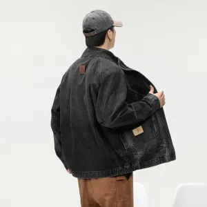 High-Quality Denim Denim Trucker Jacket with Label Detailing