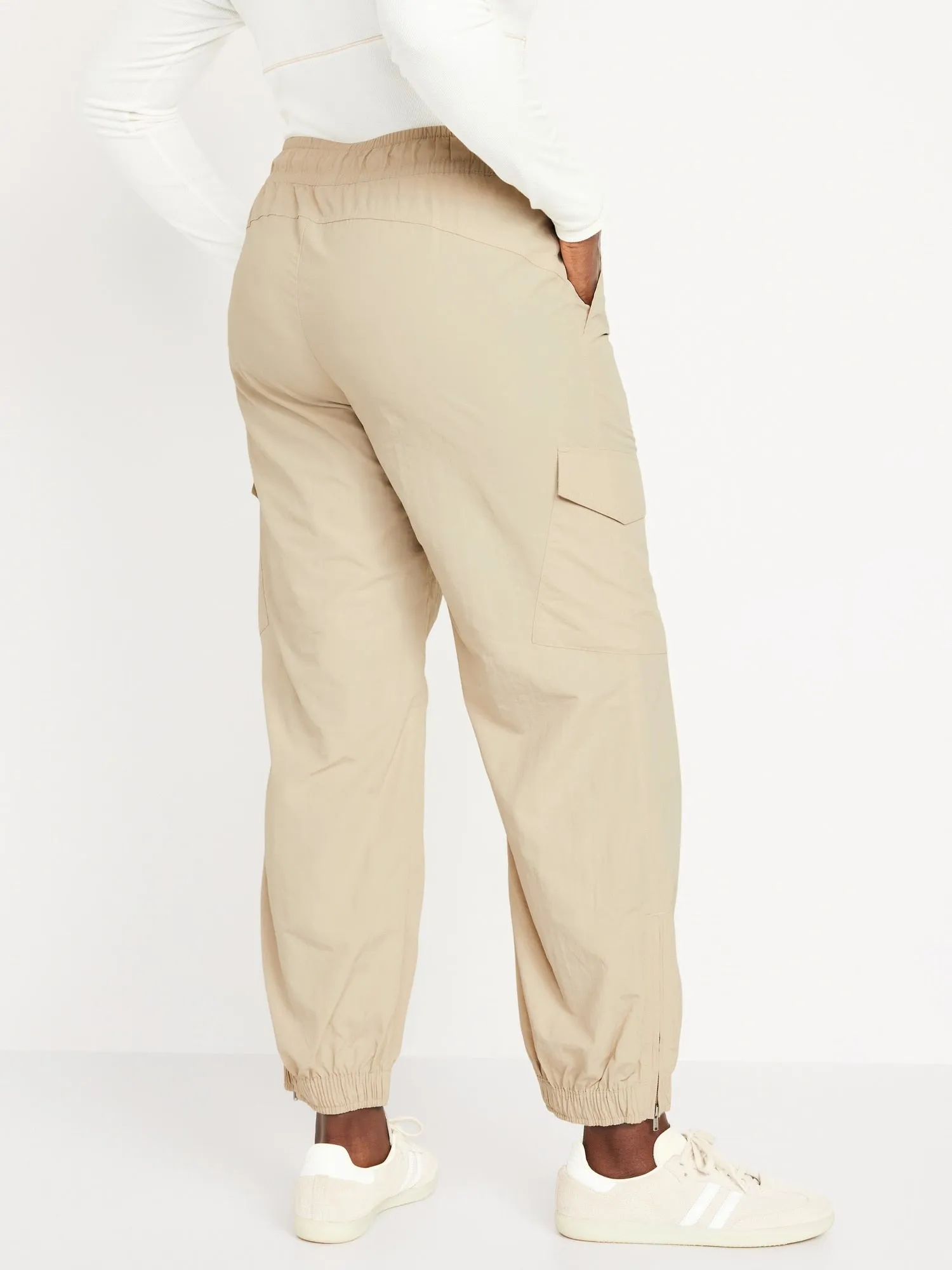 High-Waisted Ankle-Zip Cargo Joggers