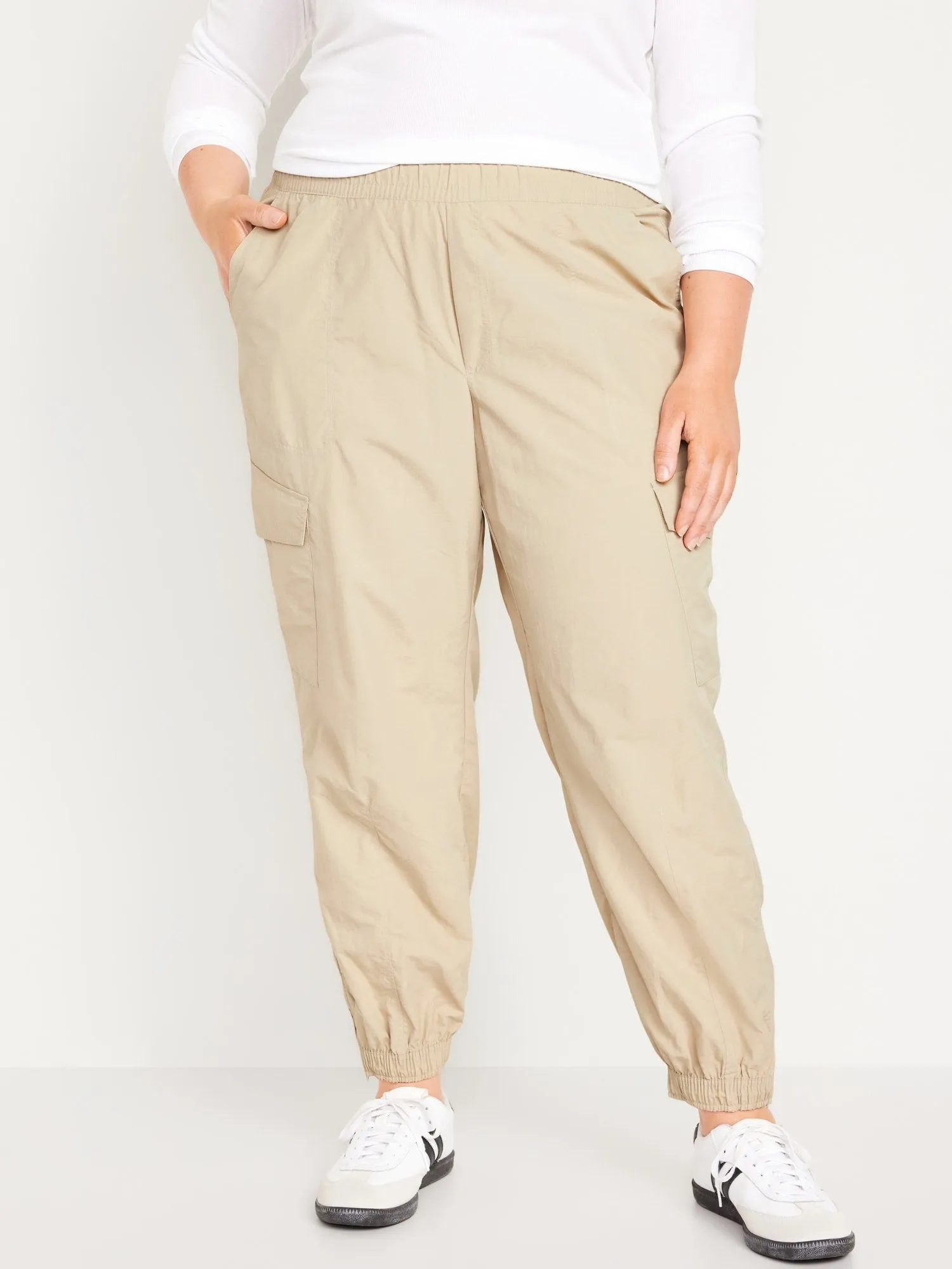 High-Waisted Ankle-Zip Cargo Joggers