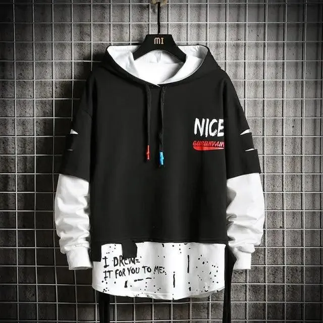 Hooded Sweatshirts Mens Letter Print Hoodies Streetwear Hip Hop Pullover Hoodie Men's Hooded Sweatshirt Men's Contrast Color Patchwork Hooded Sweatshirt Long Sleeve Pocket Jacket