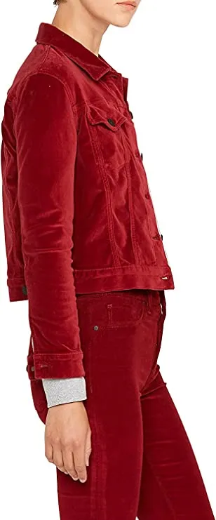 HUDSON Women's Classic Fitted Trucker Jacket, Oxblood, XS