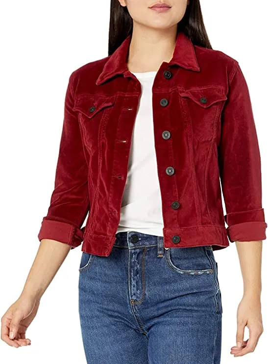 HUDSON Women's Classic Fitted Trucker Jacket, Oxblood, XS