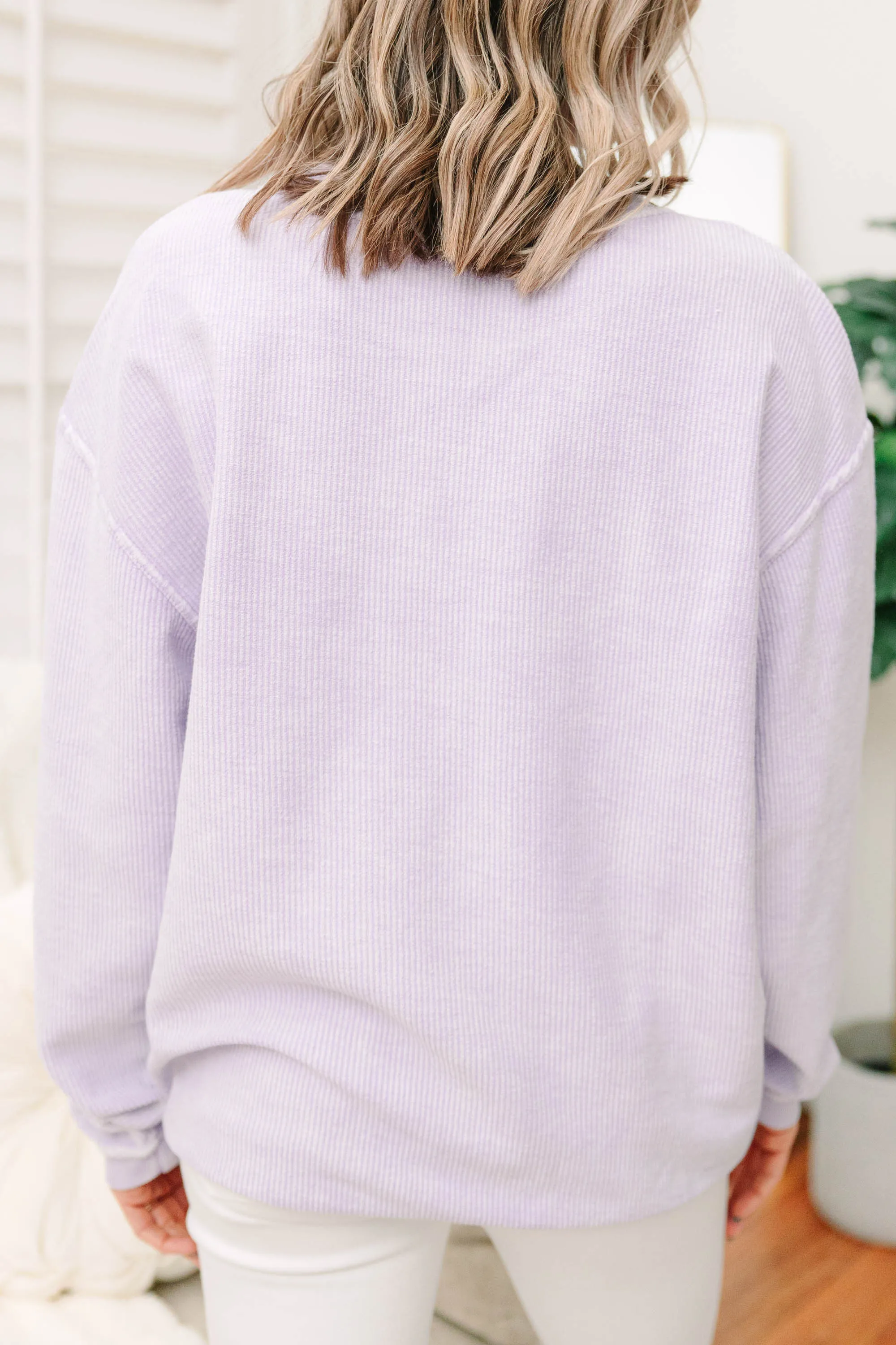 Hugs And Kisses Lilac Purple Varsity Corded Sweatshirt