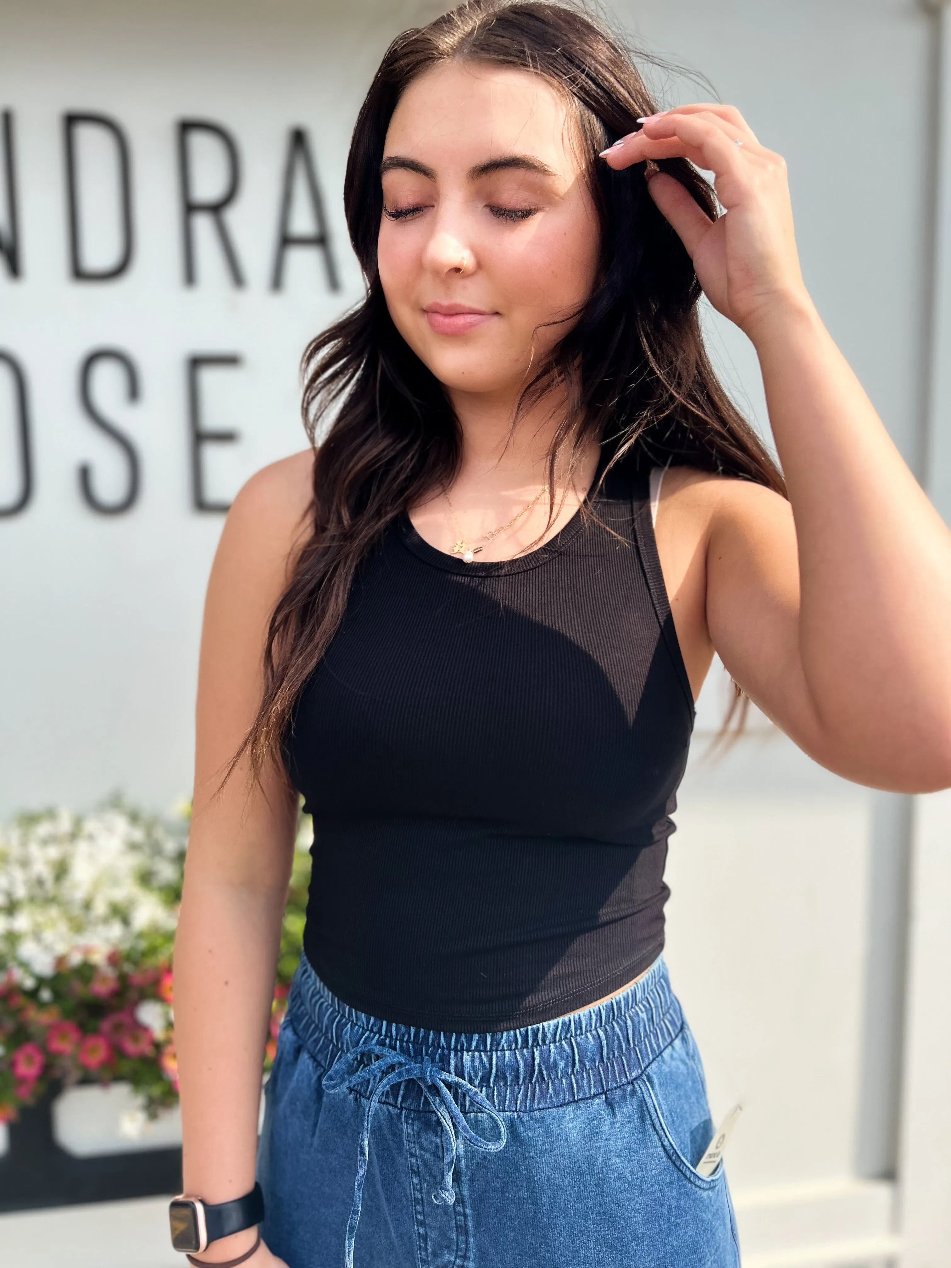 I Gotta Have You Racer Micro Ribbed Tank- BLK