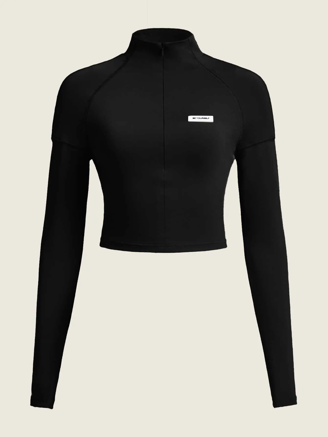 ICON Bikercore Letter Patched Detail Raglan Sleeve Mock Neck Crop Tee