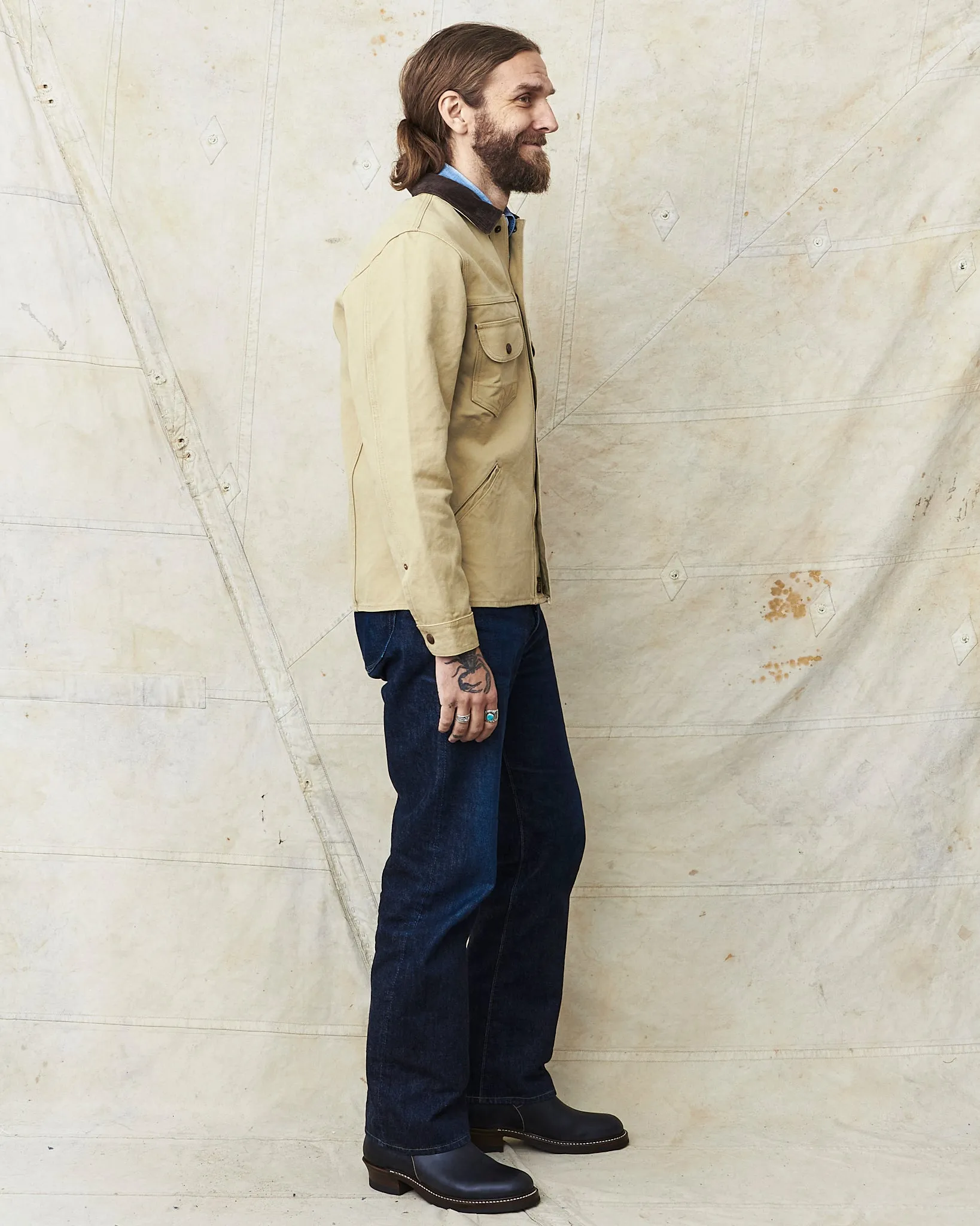 Indigofera Fargo Trucker Jacket Smithson Canvas Light Beige
