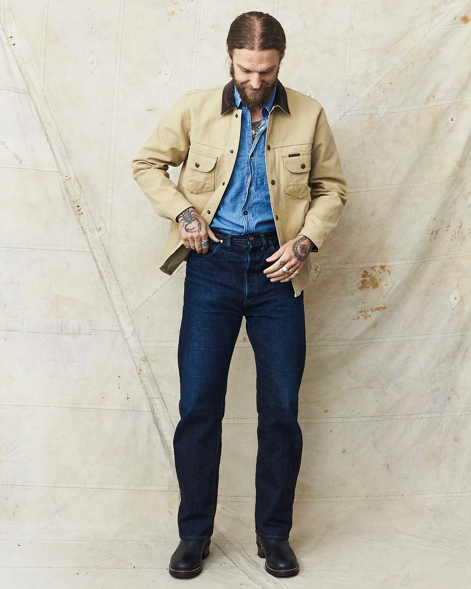 Indigofera Fargo Trucker Jacket Smithson Canvas Light Beige