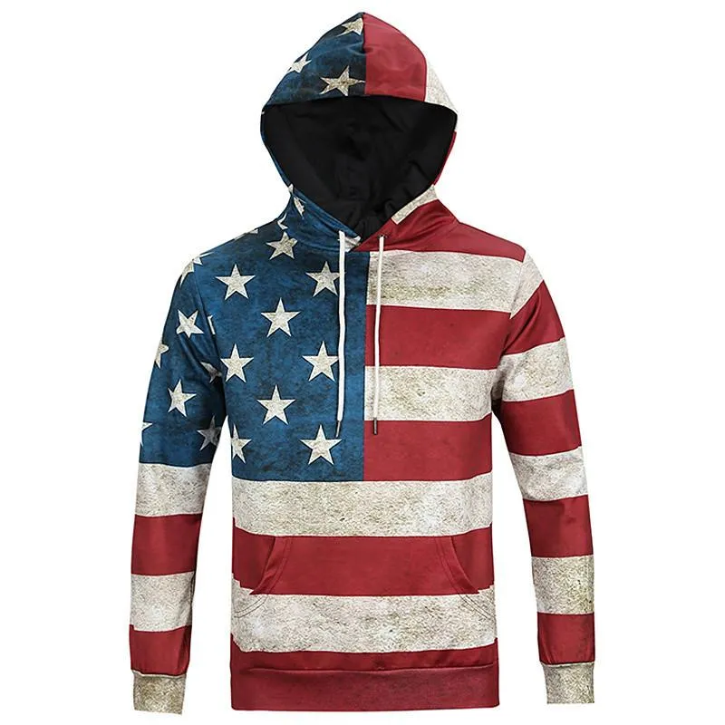ISTider American Flag Printed Camouflage Sleeves Patchwork Men's Hoodies Cool Casual Sportwear High Quality Brand Clothing