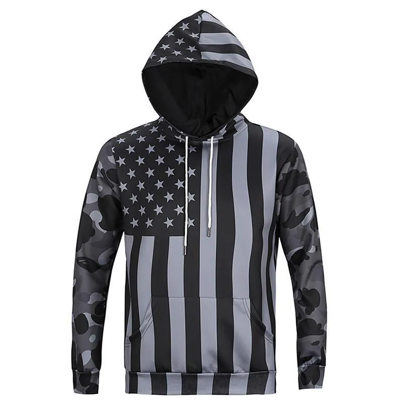 ISTider American Flag Printed Camouflage Sleeves Patchwork Men's Hoodies Cool Casual Sportwear High Quality Brand Clothing