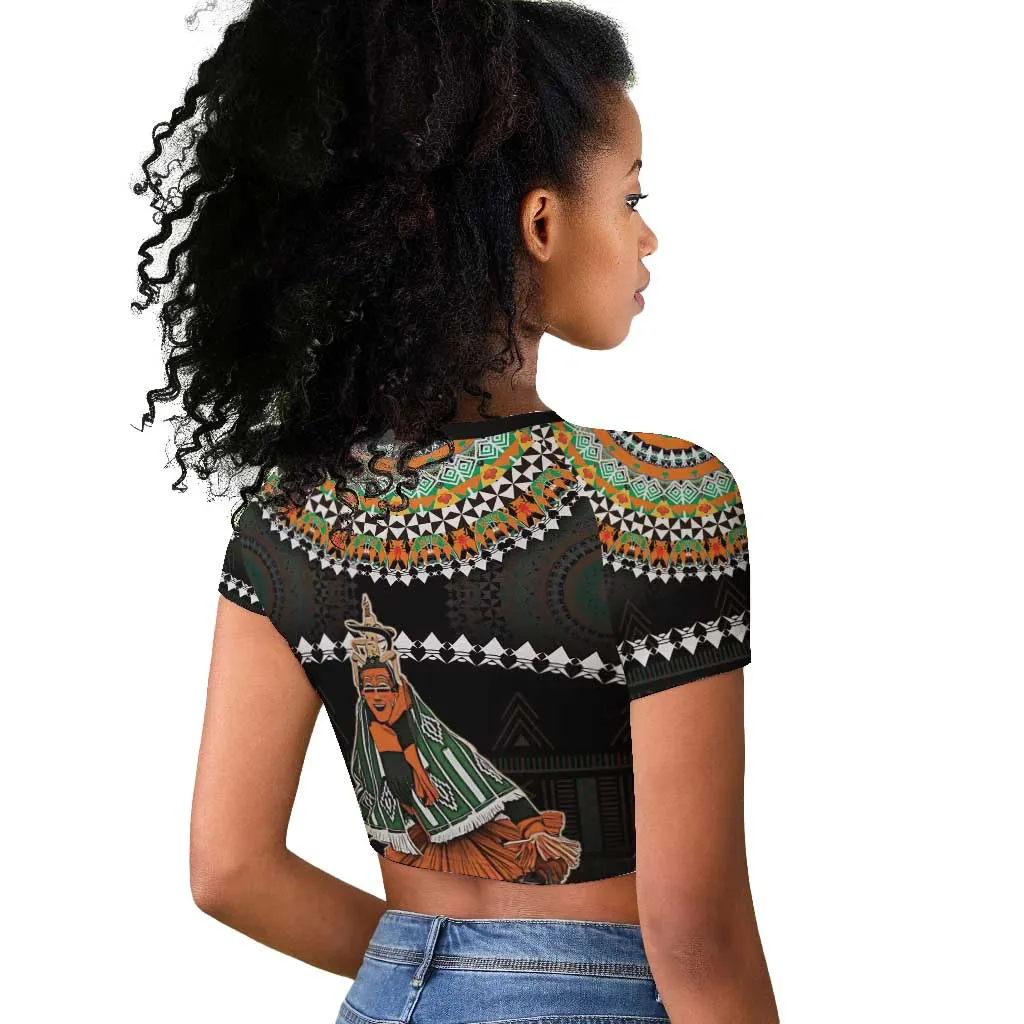 Ivory Coast Festival Of Masks Raglan Cropped T shirt Traditional Zaouli Dance LT05
