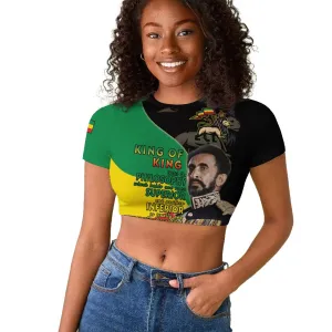 Jah Rastafari Raglan Cropped T shirt Haile Selassie LT15