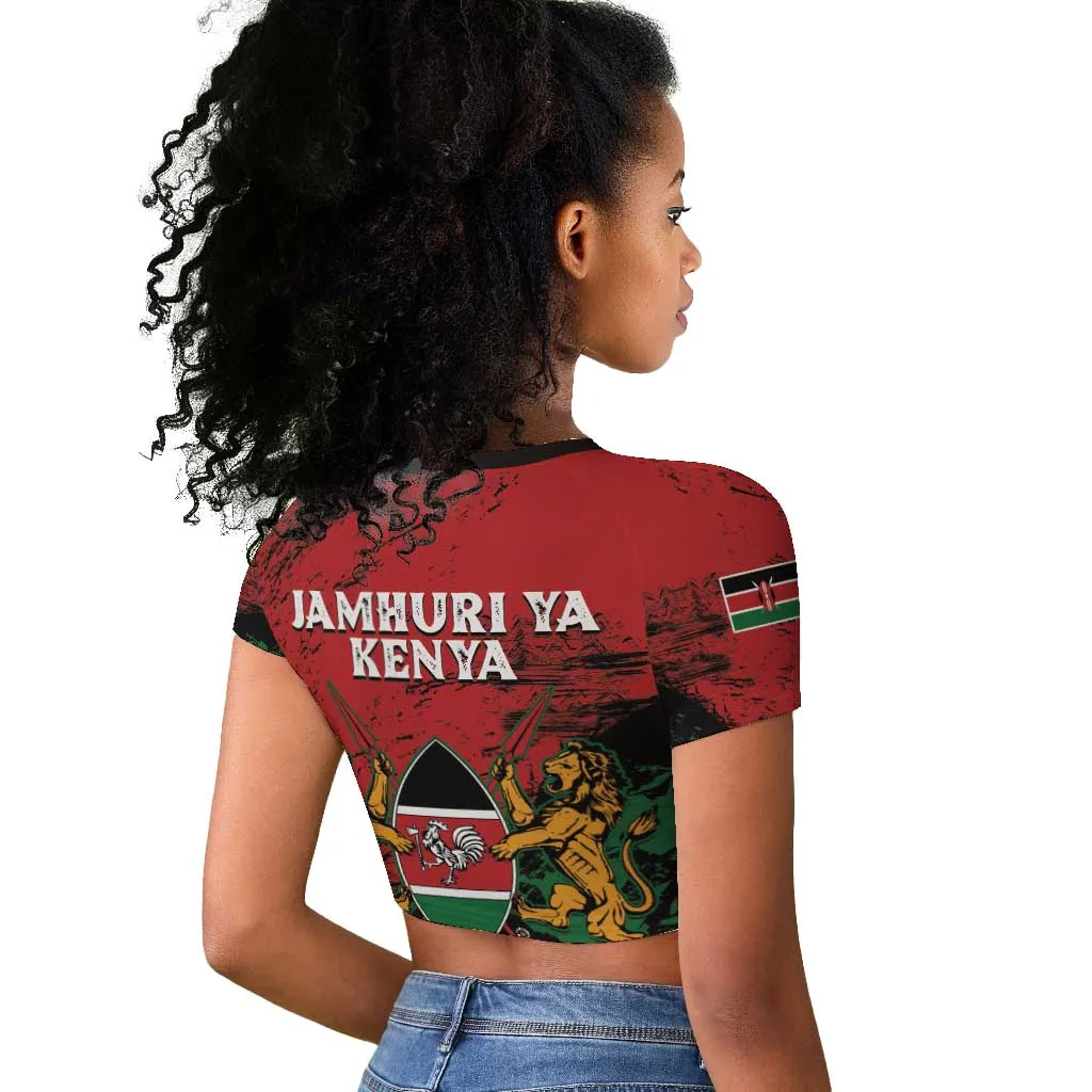 Jamhuri Ya Kenya Raglan Cropped T shirt African Lion - Coat Of Arms LT15