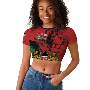 Jamhuri Ya Kenya Raglan Cropped T shirt African Lion - Coat Of Arms LT15